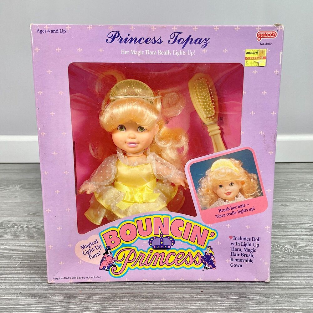Vintage 1989 Galoob Bouncin Baby Princess Topaz Doll Light Up Tiara Toy - NEW